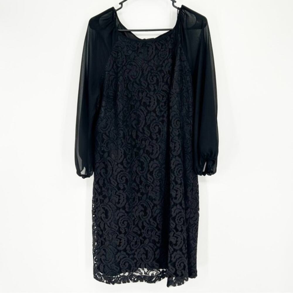 Adrianna Papell Black space Overlay‎ Long sleeve Dress Size 16